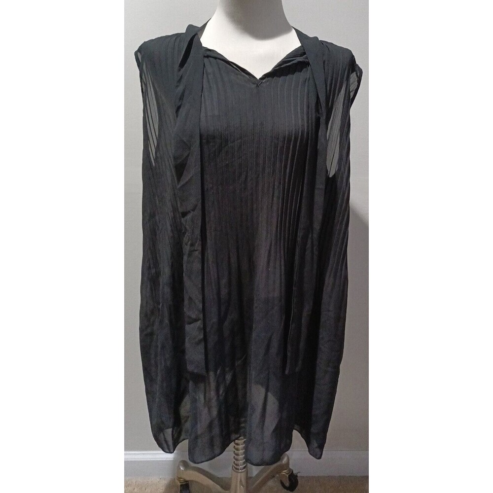 Zenobia Womens Sleeveless Sheer Black Back Bow Tie Closure Top Pleated 3XL New